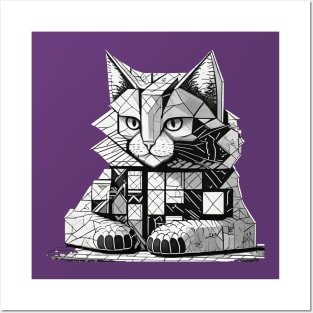 Cat Made of Blocks Posters and Art